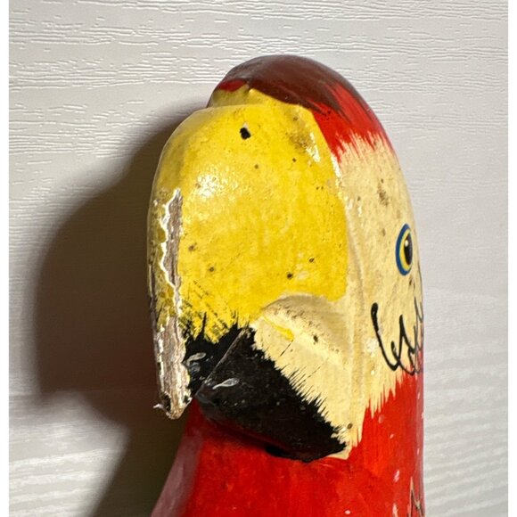 Hand Carved Wooden Parrot 12" Tall Philippines Vintage Garden Tropical - Picture 7 of 14